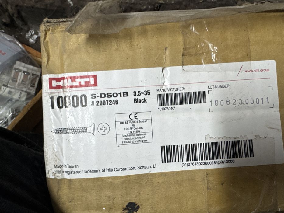 KARTON 10 000 szt. Wkręty do płyt G-K Hilti 3.5x35 S-DSO1B Czarne