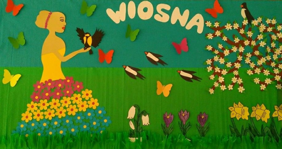 Wiosenna dekoracja na gazetkę szkolną przedszkolną wiosna, bocian