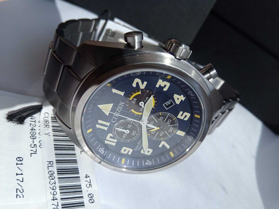 Мужские часы Citizen Eco-Drive AT2480-57L - Титан, сапфир, хронограф