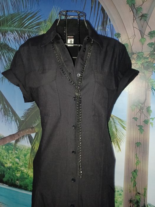 Vestido comprido preto bordado Miss Sixty L