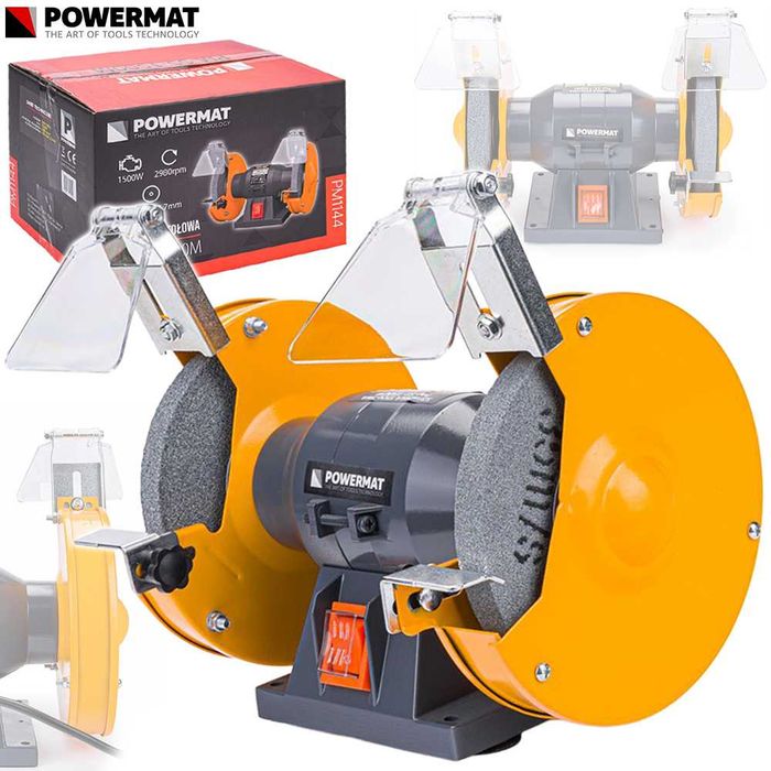 POWERMAT Szlifierka Stołowa Kamieniowa Podwójna 1500w 2x Kamień Tarcza 150mm Mocna PM1144