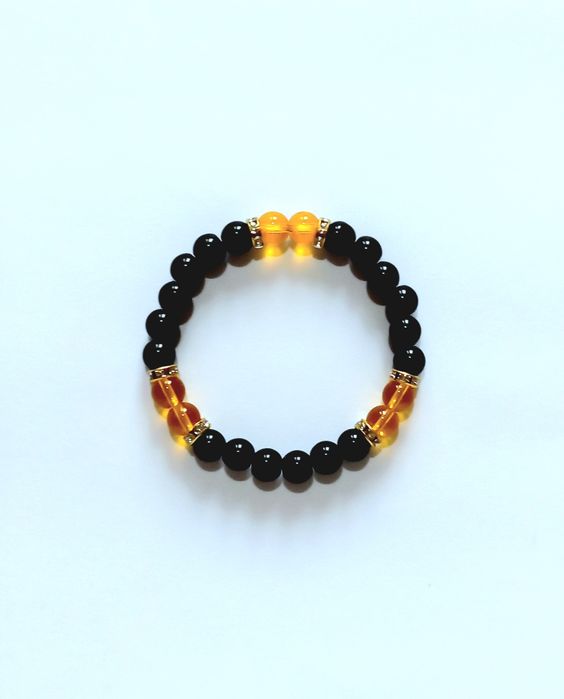 Парні браслети "сила і вогонь" - чорний агат і цитрин
