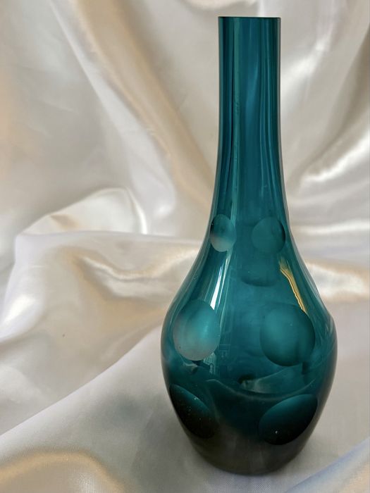 Zielony wazon, optyczny, Friedrich Glas, Niemcy, vintage