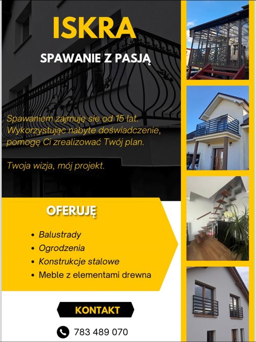 Spawanie konstrukcji stalowych, balustrady, ogrodzenia itp.