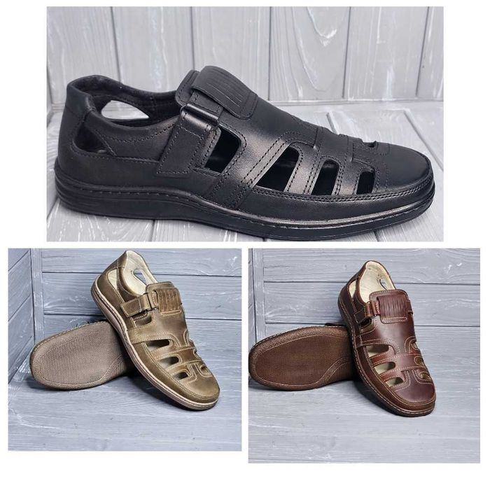 39-48рр! Кожаные широкие мужские черные коричневые светлые сандалии!!!