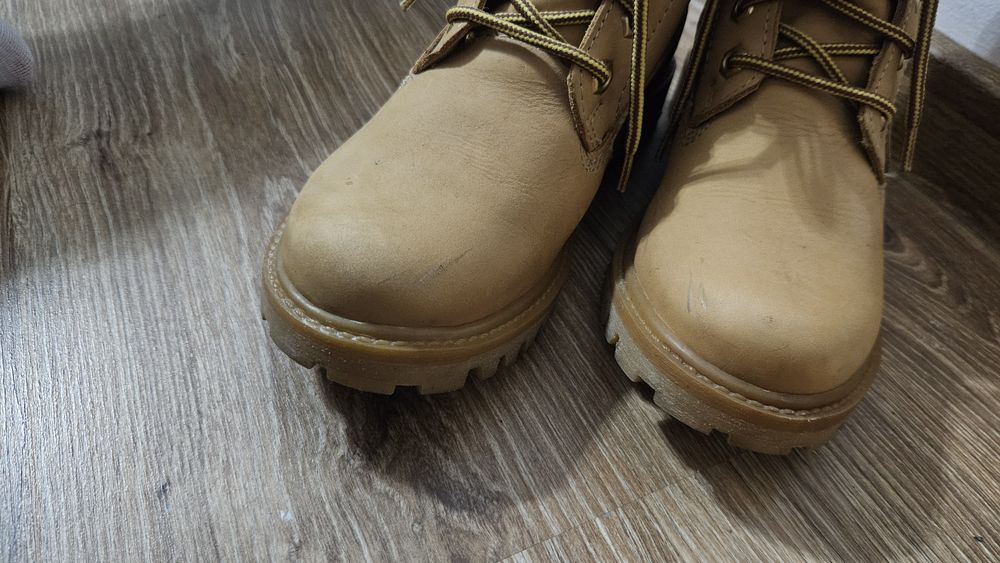 Buty skórzane trapery zimowe Lasocki musztardowe skórzane