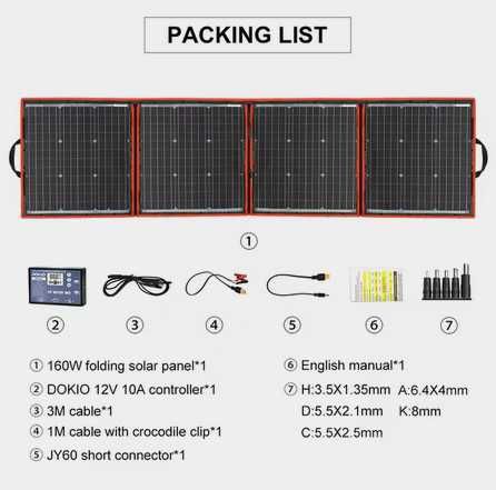 Dokio 160w солнечная мобильная панель переносная, зарядное устройство