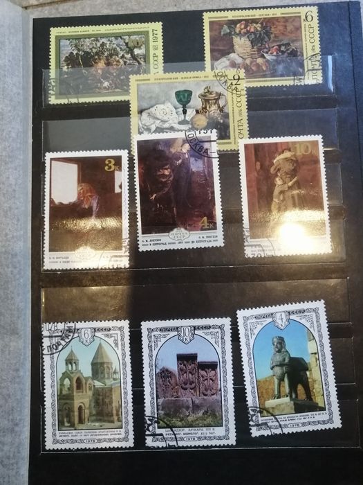 альбом с марками, фауна, живопись, абстракция, морские, юбилейные, нач