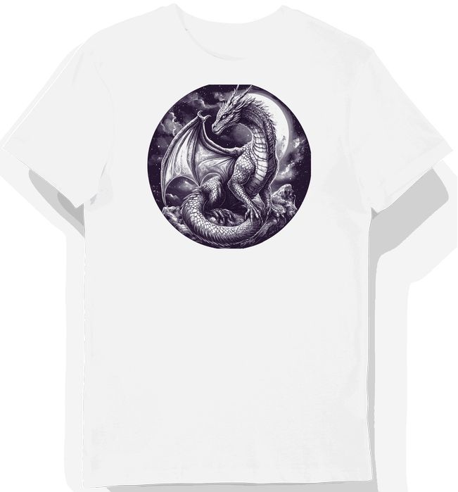 Koszulka męska biała z nadrukiem srebrnego smoka S