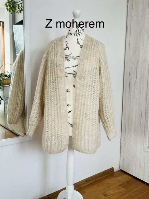 Sweterer -kardigan z moheru - recznie robiony-chmurka