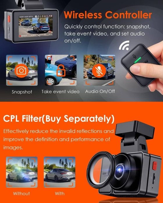 Відеореєстратор VANTRUE Element 2 Dash Cam Передня та задня камера