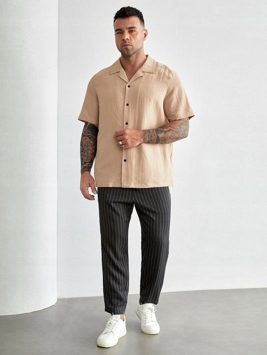 Shein plus size męskie spodnie szare paski 54 1v2t