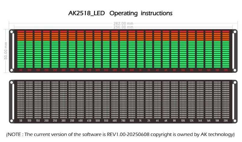 Большой светодиодный анализатор спектра звука с часами AK2518 V1.0