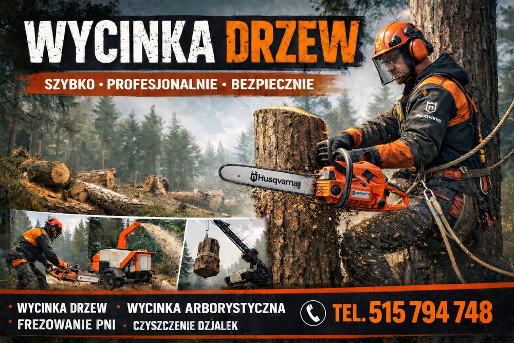 Wycinka drzew frezowanie pni rębak czyszczenie działek podnośnik
