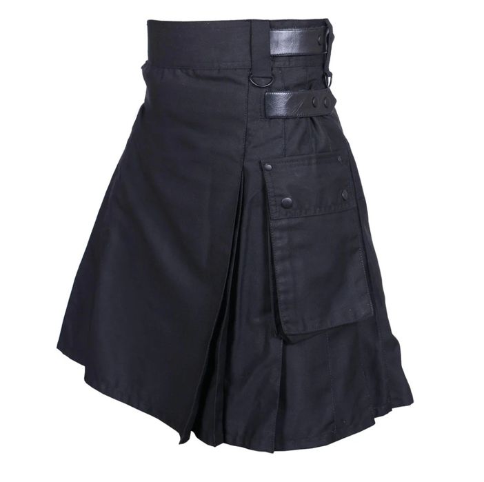 Męski kilt spódnica skórzane paski użytkowe, czarne, 46 cali - 116,84