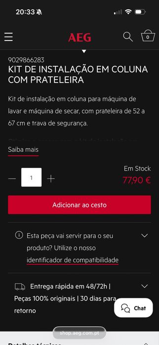 Vendo Kit de instalacao de maquinas de lavar e secar roupa em coluna