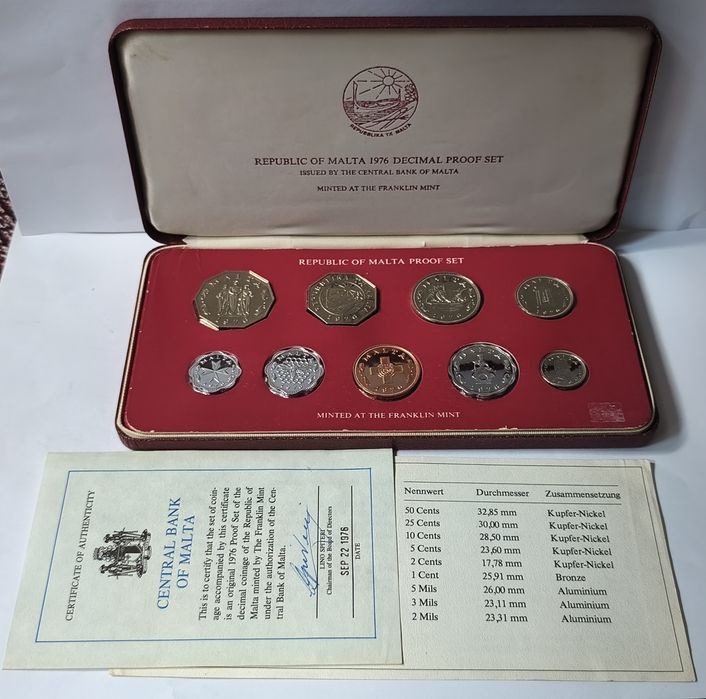 Malta zestaw monet 1976 rok Set Proof 9 sztk