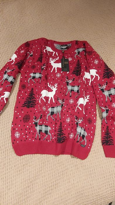 Sweter męski damski męski 60% bawełna święta  czerwony renifer