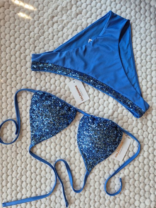 Calzedonia L 85B/80C/75D, 4 glowing surface delicate blue z cekinami Cannes błękitny figi  niebieski cekiny