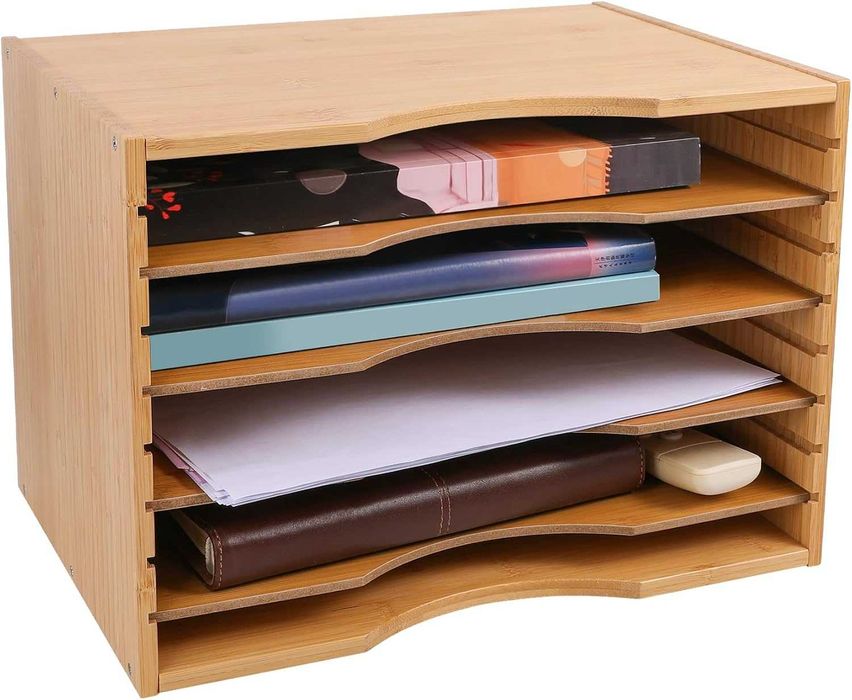 Organizer na dokumenty Purbambo bambusowy 34,7 × 25 × 25 cm z 4 regulowanymi półkami