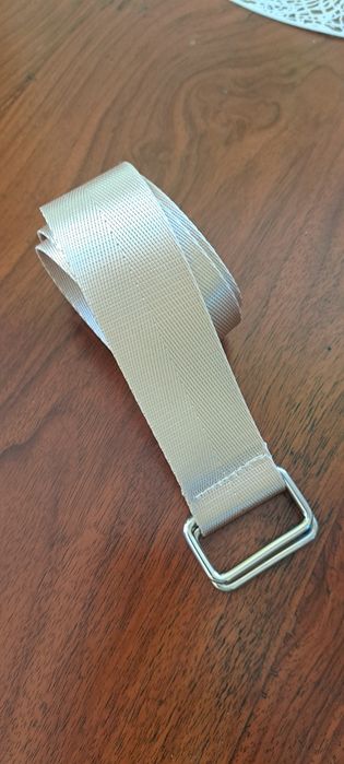 Pasek parciany beżowy złoty mat metalowa klap