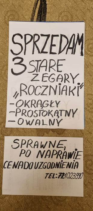 Sprzedam 3 stare zegary roczniaki