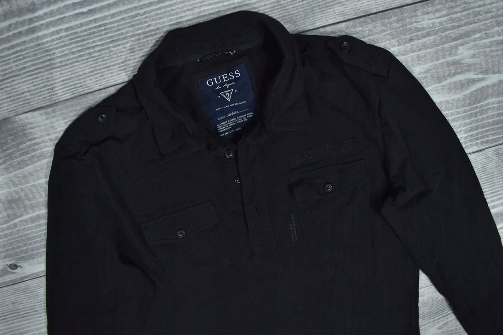 Guess Czarna Koszulka Polo Długi Rękaw Elastyczna L