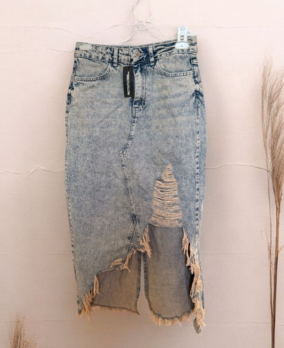 Nowa jeansowa spódnica Denim XS/34 PrettyLittleThing Przetarcia