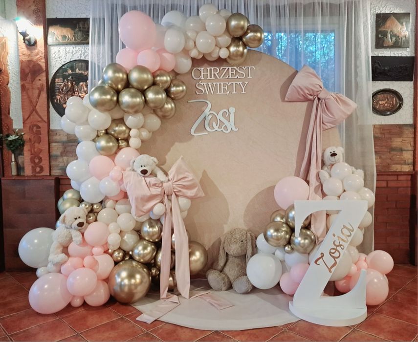 Balony ścianka balonowa chrzest roczek komunię boho kwiaty