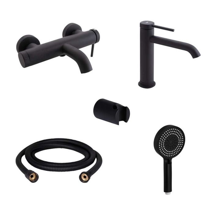 Кран для раковины и кран для ванны + держатель + шланг + лейка, Qtap.