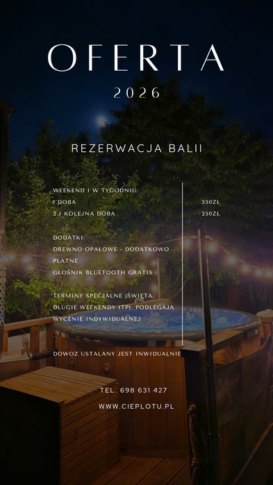 Mobilna Balia Jacuzzi na wynajem CiepłoTu