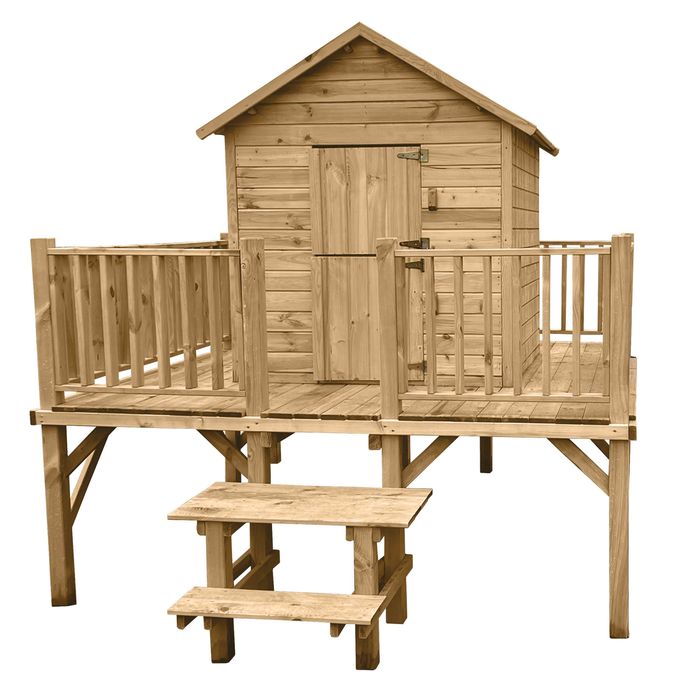NOWY Drewniany domek dla dzieci ogrodowy IMPREGNOWANY 225x175x315 cm na platformie