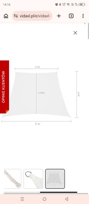 NOWY trapezowy biały żagiel ogrodowy duży nowy Vida XL 3/5 x 4 m tkanina Oxford z powłoką PU