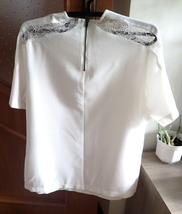 MANGO kremowa ecru krem bluzka z koronką M/L