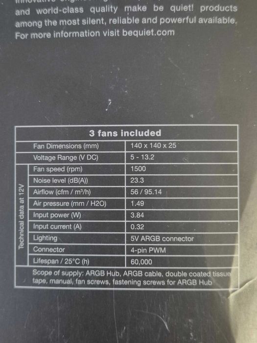 3*140mm A-RGB комплект преміум вентиляторів be quiet! Light Wings White+хаб