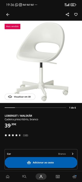 2 Cadeiras IKEA LOBERGET / MALSKÄR Brancas – Excelente Estado