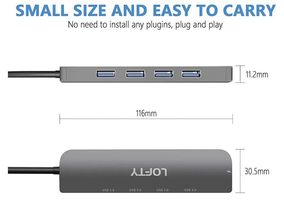 Hub C USB C 5 en 1, 4 USB 3.0 y 1 Puerto de Carga Tipo C a PD 5Gbps, M