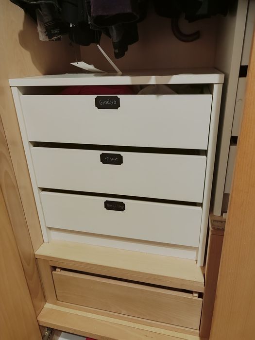 Gaveteiro para interior do roupeiro 3 gavetas branco 50x44x50 cm