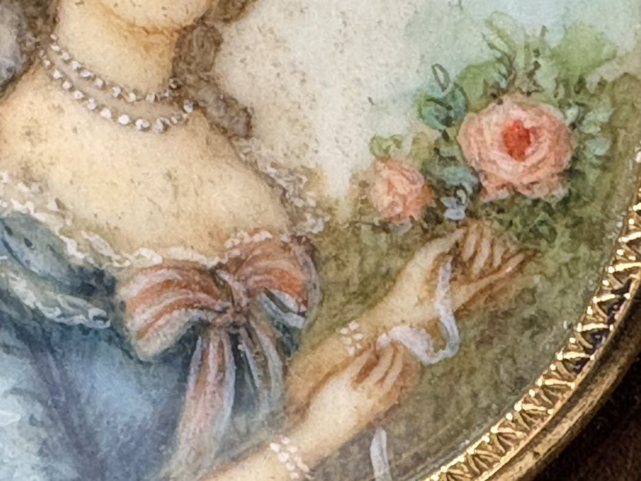 Linda antiga pintura miniatura francesa retrato de Marie de Antoinette