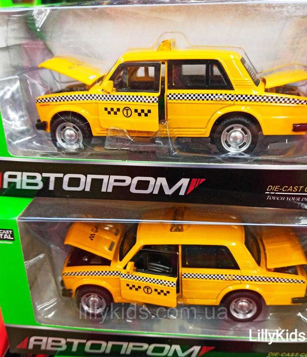 Машина металева Автопром 7643, Lada 2106, Таксі 1: 32-36, світло і звук, двері відкриваються