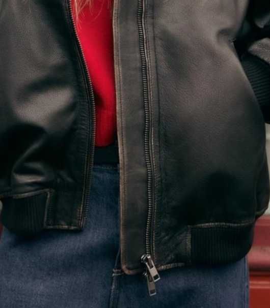 Бомбер Zara, з натуральної шкіри, оверсайз