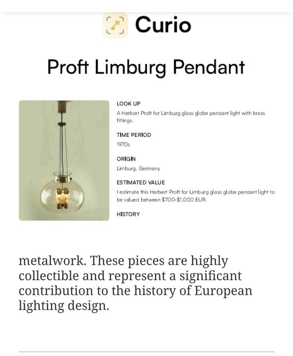 Candeeiro de teto de Herbert Proft - Limburg
