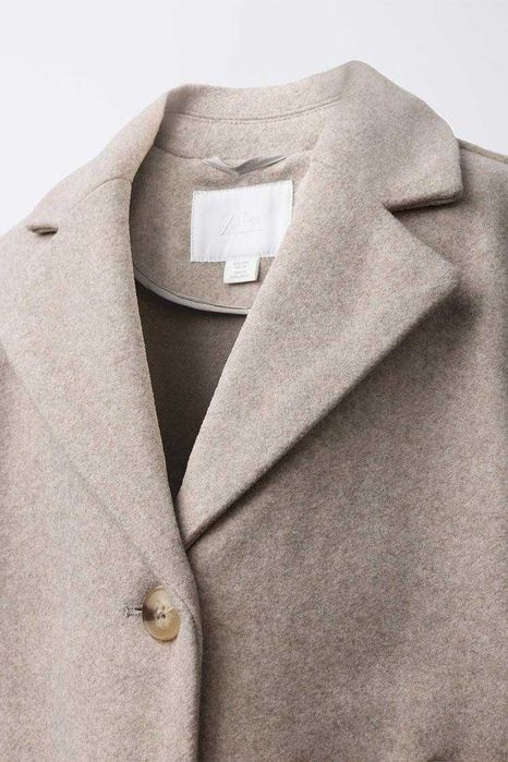 ZARA Luksusowy PŁASZCZ z tkaniny beżowy 164 cm cudo