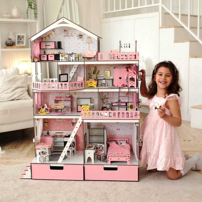 Величезний будинок для ляльок ЛОЛ Барбі з освітленням +вітальня дом