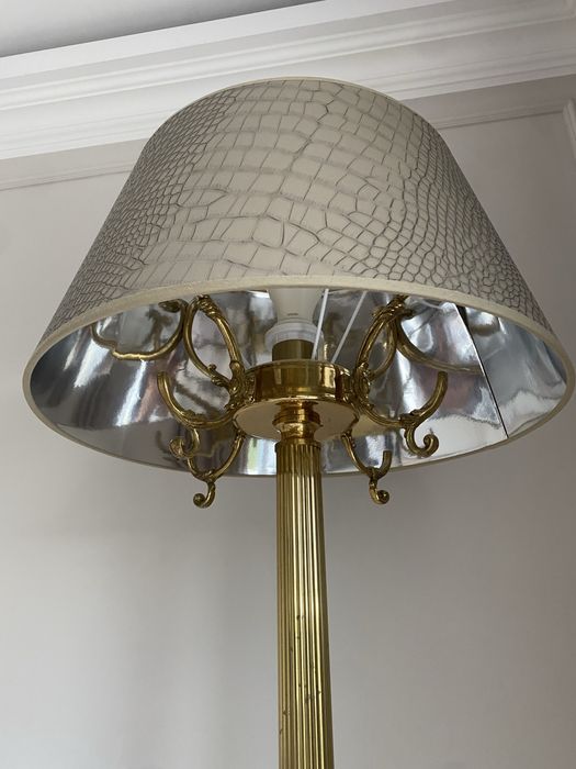 Abażur do lampy stojącej, imitacja skóry, chłodny beż i lustro