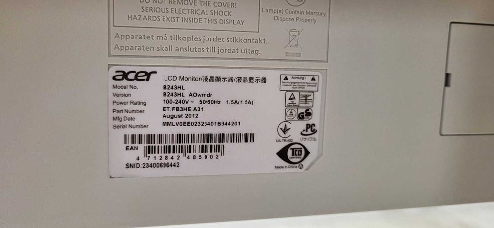 Monitor ACER B243HL 24' cale sprawny stan bdb FULL HD