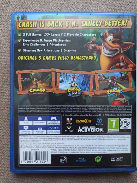 Crash Bandicoot N Sane Trilogy PS4 (stan 5/6)