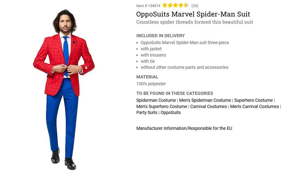 Fato OppoSuits Spider-Man Marvel – Novo