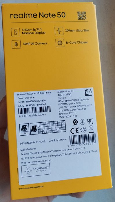 Realme Note 50  12/128 Blue (Android 15 ,5000 mAh) отличное состояние