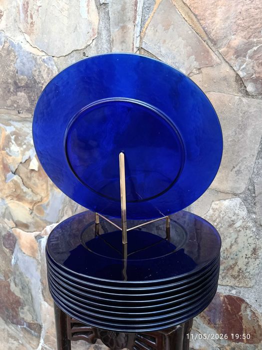 Conjunto 2 pratos Marcadores vidro Murano Azul cobalto 30,7 cm